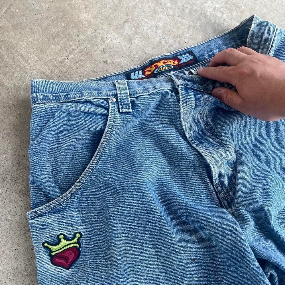 1990s JNCO "179 Pipes" Wide Leg Blue Baggy Jean Shorts size 34"